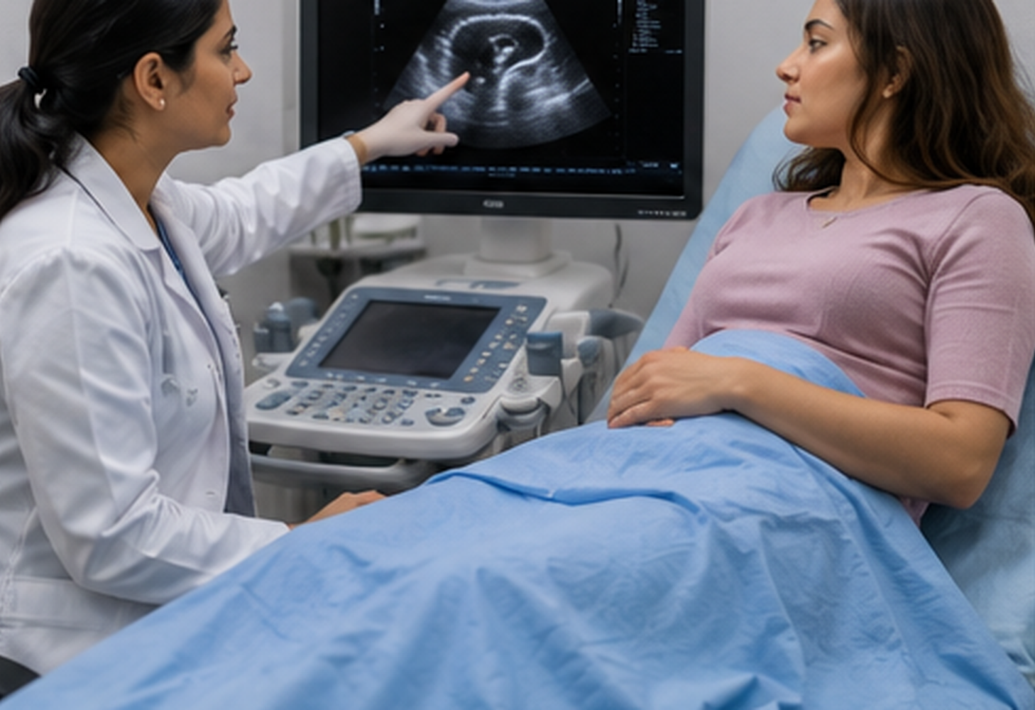 Endometriosis diagnosis consultation with doctor reviewing a pelvic ultrasound scan in mumbai