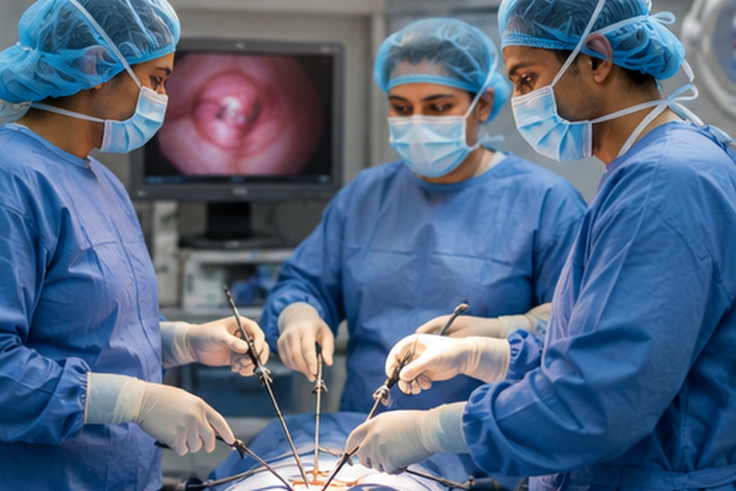 Medical team performing minimally invasive laparoscopic surgery for endometriosis in mumbai